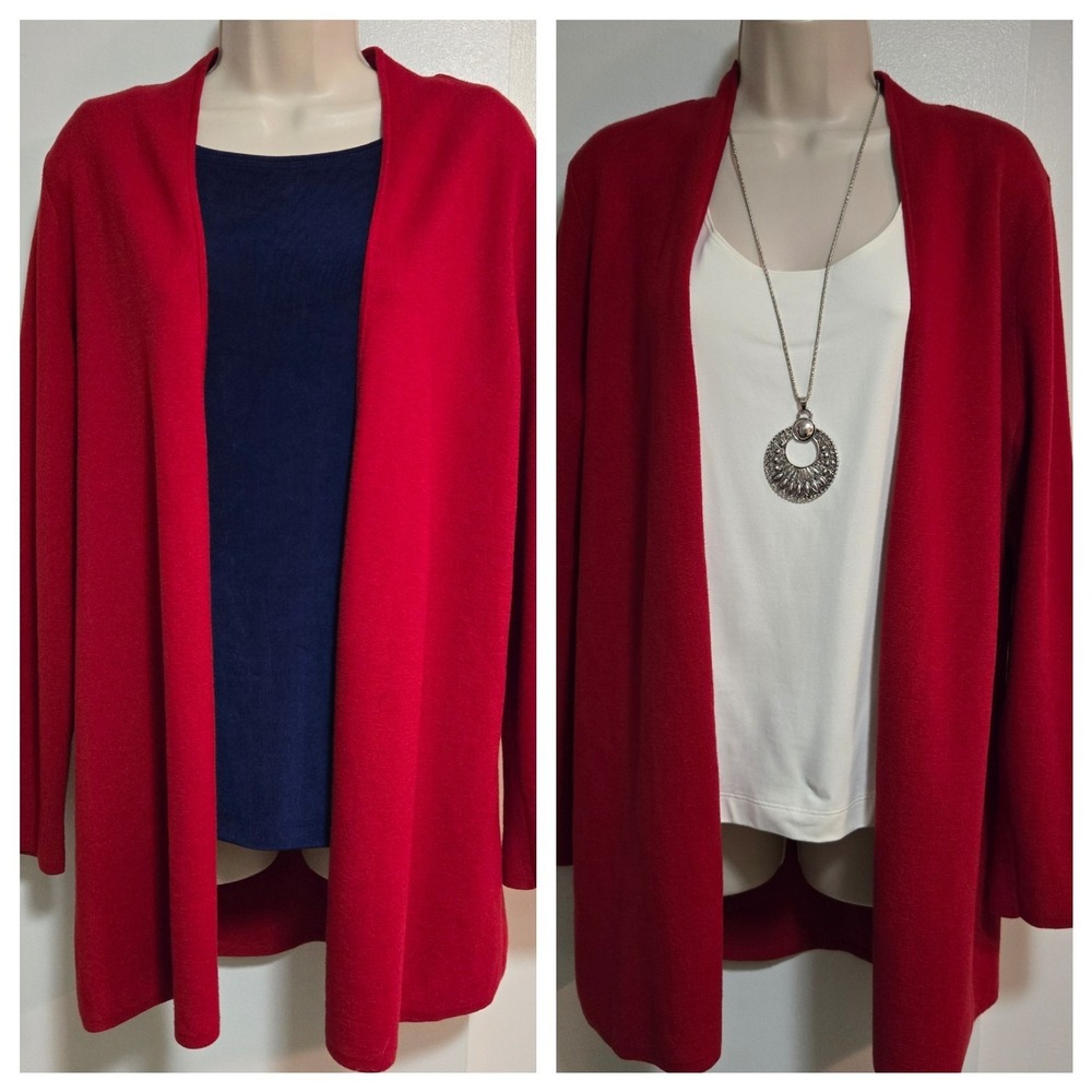 Talbots Size L True Red 100% Cotton Open Front Long Sleeve Cardigan Sweater